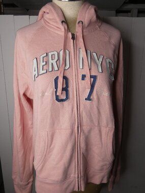 Aeropostale Womens XL Light Pink Aero 87 Zip Jacket Hoodie Fleece Cotton Spellou